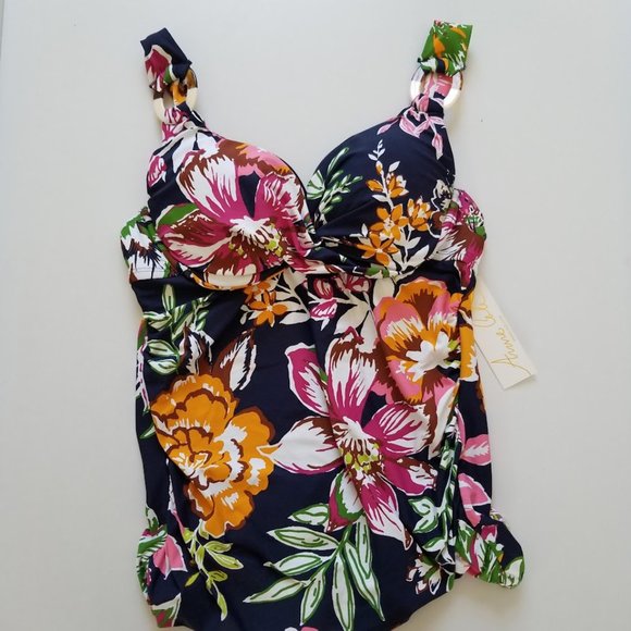 Anne Cole Tropical Bloom Twist Front Tankini Swim Top - Picture 5 of 9